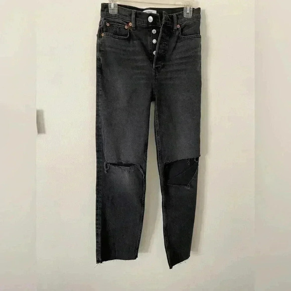 NWOT redone black denim ripped jeans high rise size 26 - Picture 1 of 4